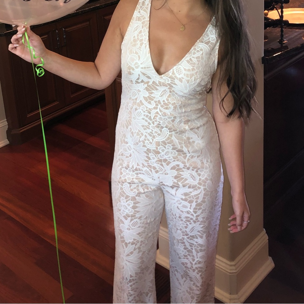 Blue Blush Cream Floral Lace Jumpsuit